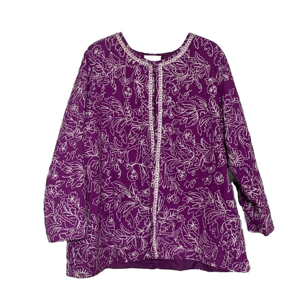 Ulla Popken Artsy Blazer Jacket Size 20/22 Purple Embroidered 1 Closure At Top